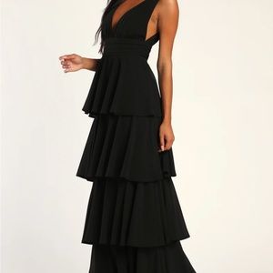 Lulus Evening Black Tiered Maxi Dress